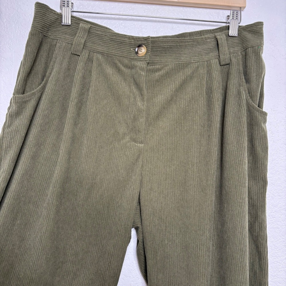 Halara Olive Green Corduroy Wide Leg Pants High Waisted Pleated XL Petite - Picture 3 of 8